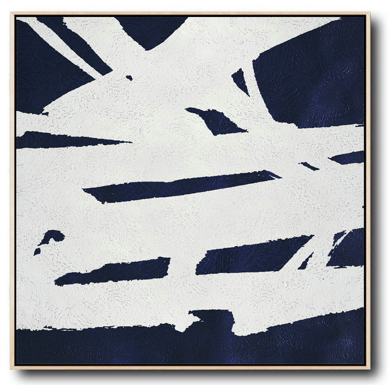 Handmade Large Painting,Hand Painted Navy Minimalist Painting On Canvas,Large Canvas Art
